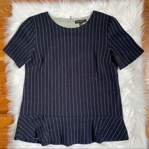 Banana Republic Navy Pinstripe Flutter Top